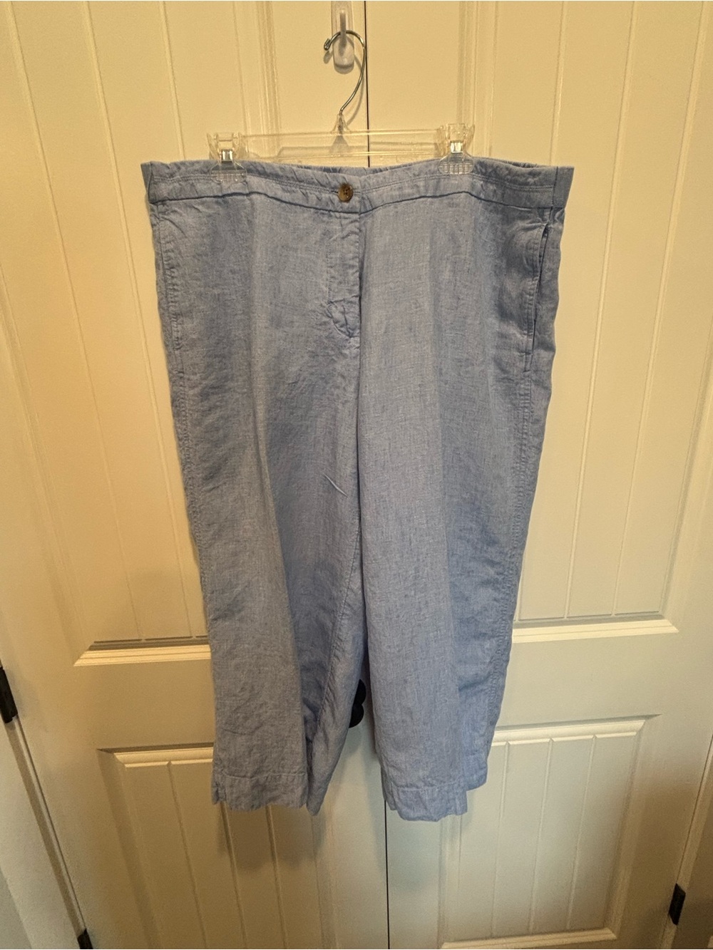 J. Jill Chambray Blue Linen-Blend Cropped Wide-Leg Pants